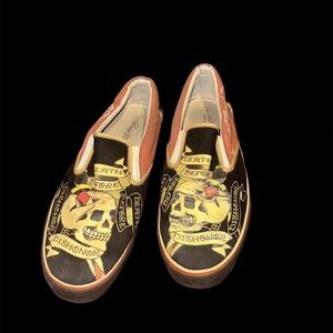 Ed hardy slip ons with skull print